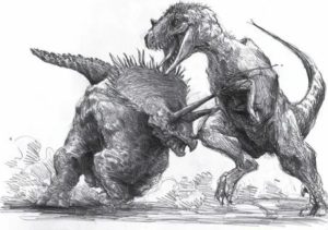 Ребенок рисует монстров и динозавров